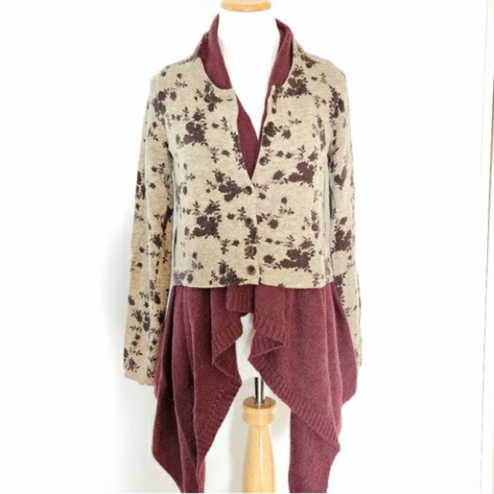 Anthropologie Cozy Times Two sweater double layer wool blend Bohemian Lagenlook